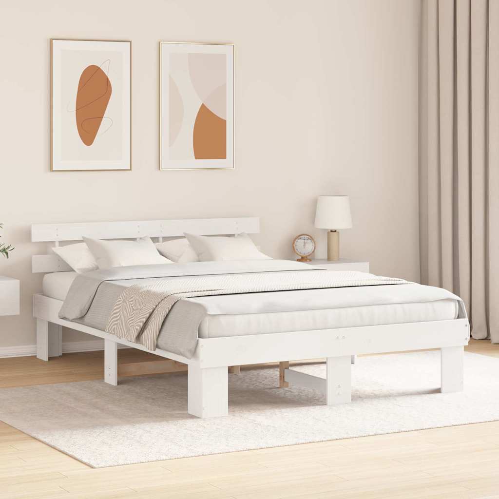 Vidaxl bedframe met hoofdeinde wit 160 x 200 cm massief grenenhout