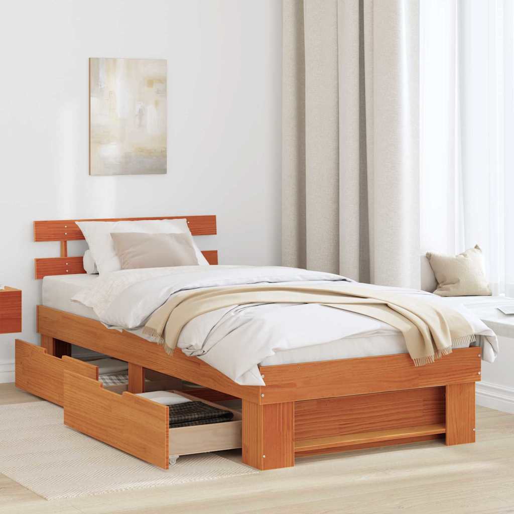 Vidaxl bedframe met hoofdeinde wasbruin 90 x 200 cm massief grenenhout