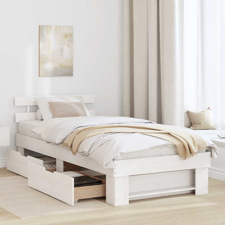 Vidaxl bedframe met hoofdeinde wit 90 x 190 cm massief grenenhout