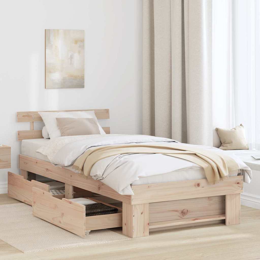 Vidaxl bedframe met hoofdeinde naturel 75 x 190 cm massief grenenhout