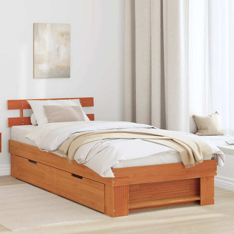 Vidaxl bedframe met hoofdeinde wasbruin 75 x 190 cm massief grenenhout