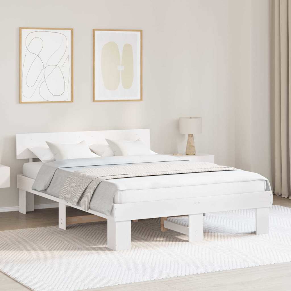 Vidaxl bedframe met hoofdeinde wit 160 x 200 cm massief grenenhout