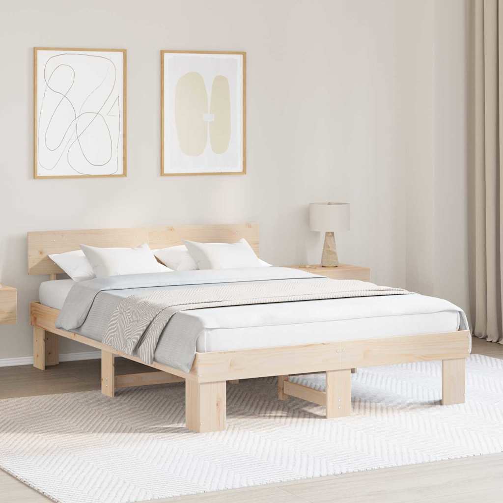 Vidaxl bedframe met hoofdeinde naturel 150 x 200 cm massief grenenhout
