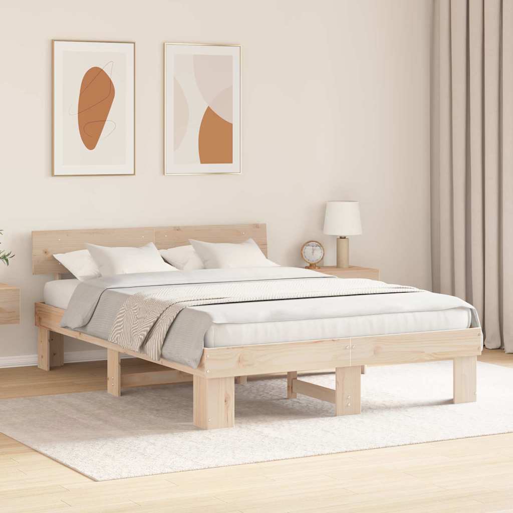 Vidaxl bedframe met hoofdeinde naturel 140 x 200 cm massief grenenhout
