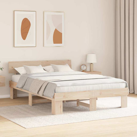 Vidaxl bedframe met hoofdeinde naturel 140 x 200 cm massief grenenhout