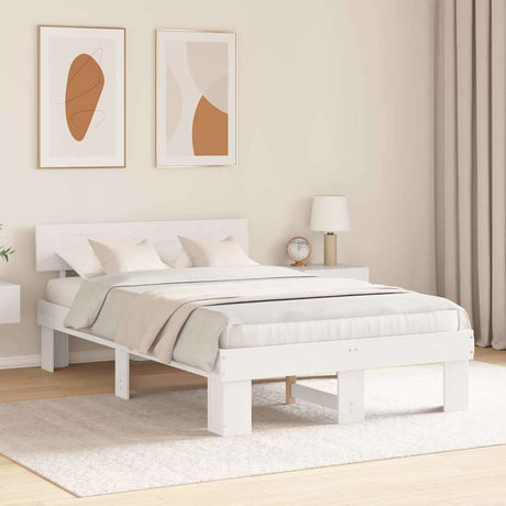 Vidaxl bedframe met hoofdeinde wit 120 x 200 cm massief grenenhout