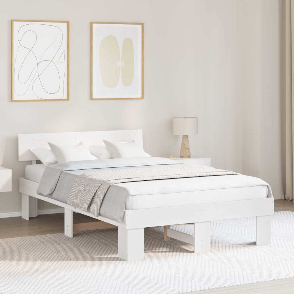 Vidaxl bedframe met hoofdeinde wit 140 x 190 cm massief grenenhout