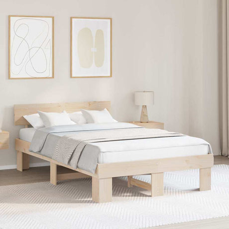 Vidaxl bedframe met hoofdeinde naturel 135 x 190 cm massief grenenhout