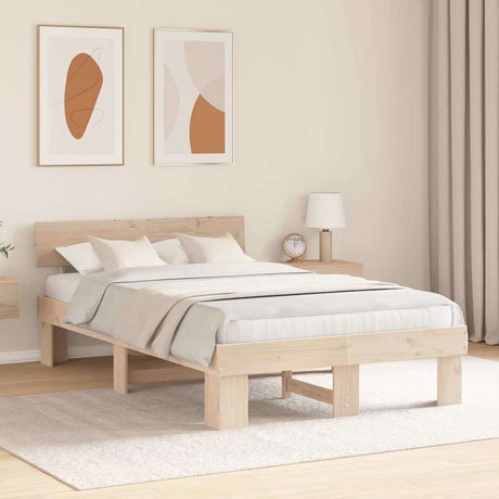 Vidaxl bedframe met hoofdeinde naturel 135 x 190 cm massief grenenhout