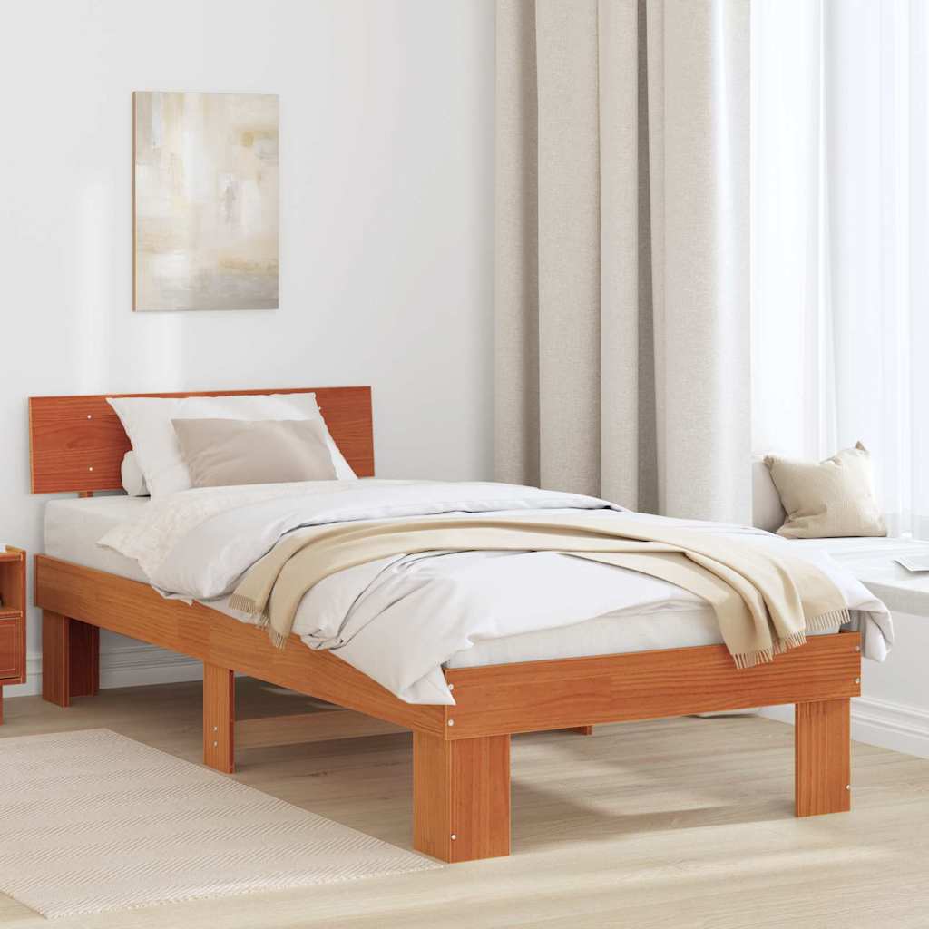Vidaxl bedframe met hoofdeinde wasbruin 80 x 200 cm massief grenenhout