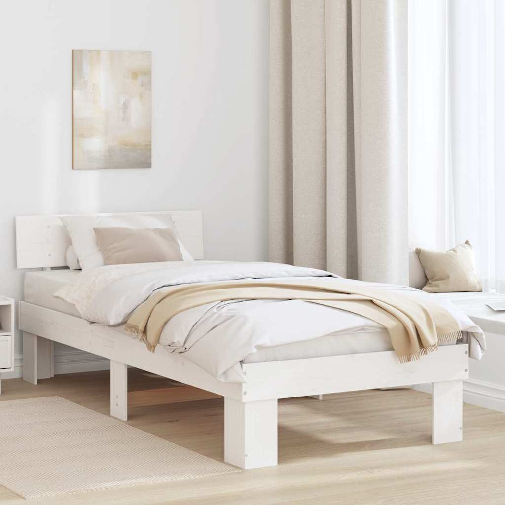 Vidaxl bedframe met hoofdeinde wit 90 x 190 cm massief grenenhout