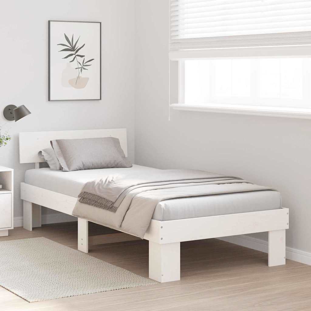 Vidaxl bedframe met hoofdeinde wit 75 x 190 cm massief grenenhout