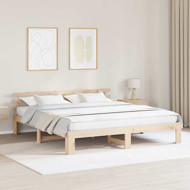 Vidaxl bedframe met hoofdeinde naturel 200 x 200 cm massief grenenhout