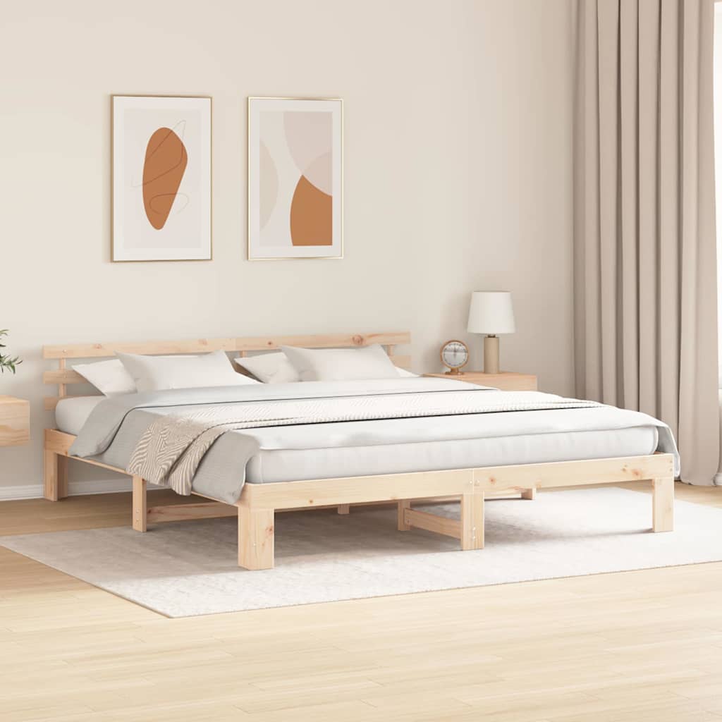 Vidaxl bedframe met hoofdeinde naturel 200 x 200 cm massief grenenhout