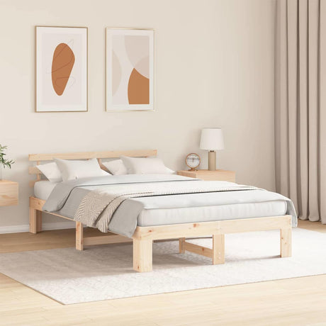 Vidaxl bedframe met hoofdeinde naturel 135 x 190 cm massief grenenhout