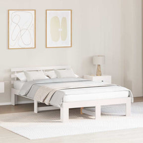 Vidaxl bedframe met hoofdeinde wit 135 x 190 cm massief grenenhout
