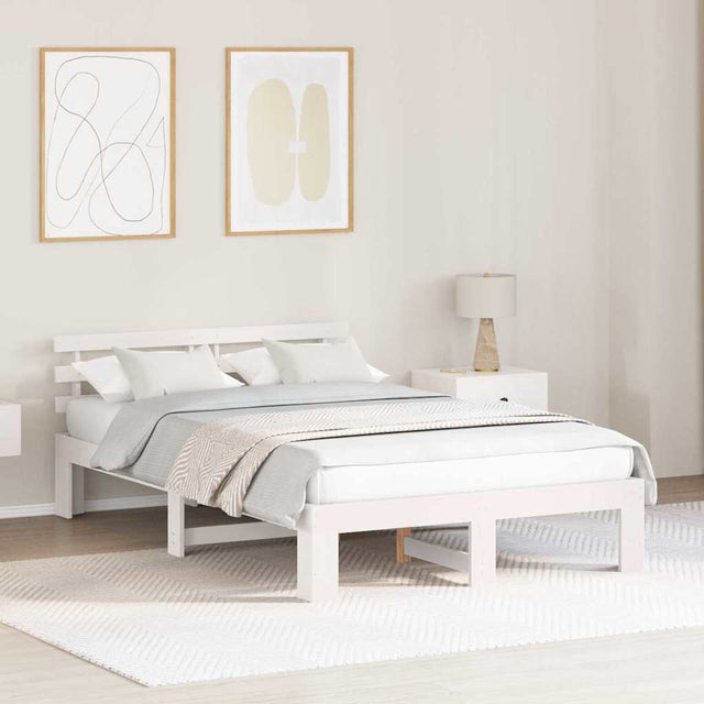 Vidaxl bedframe met hoofdeinde wit 135 x 190 cm massief grenenhout