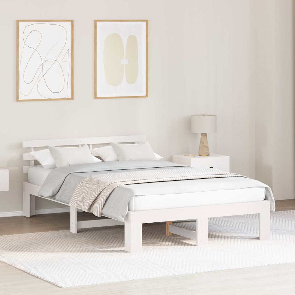 Vidaxl bedframe met hoofdeinde wit 120 x 190 cm massief grenenhout