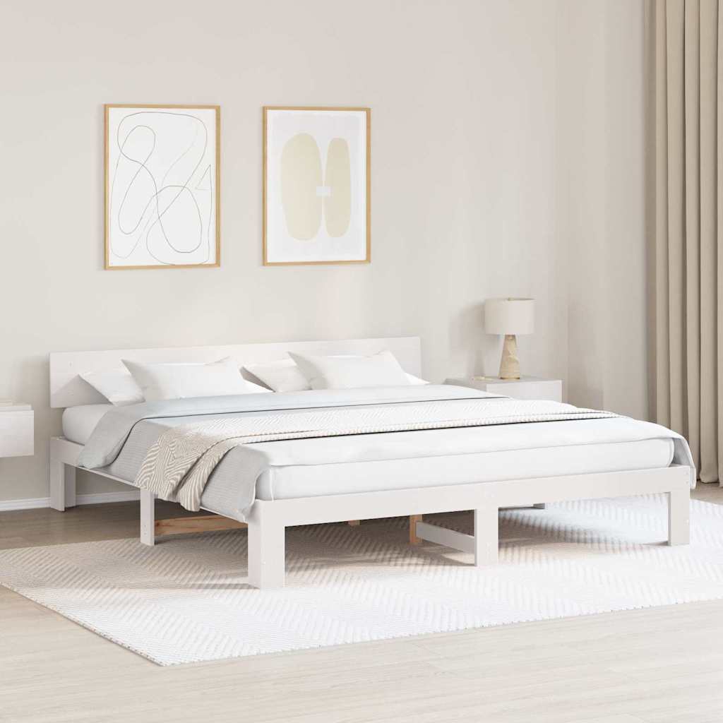 Vidaxl bedframe met hoofdeinde wit 200 x 200 cm massief grenenhout