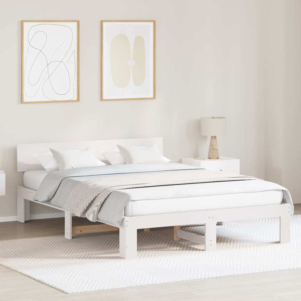 Vidaxl bedframe met hoofdeinde wit 140 x 200 cm massief grenenhout