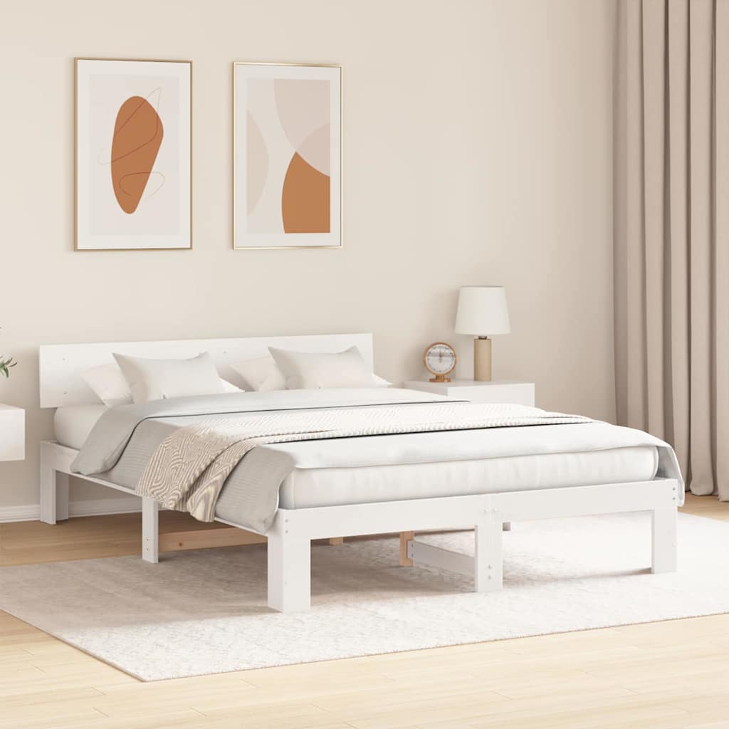 Vidaxl bedframe met hoofdeinde wit 140 x 200 cm massief grenenhout