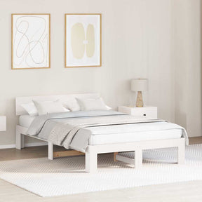 Vidaxl bedframe met hoofdeinde wit 140 x 190 cm massief grenenhout