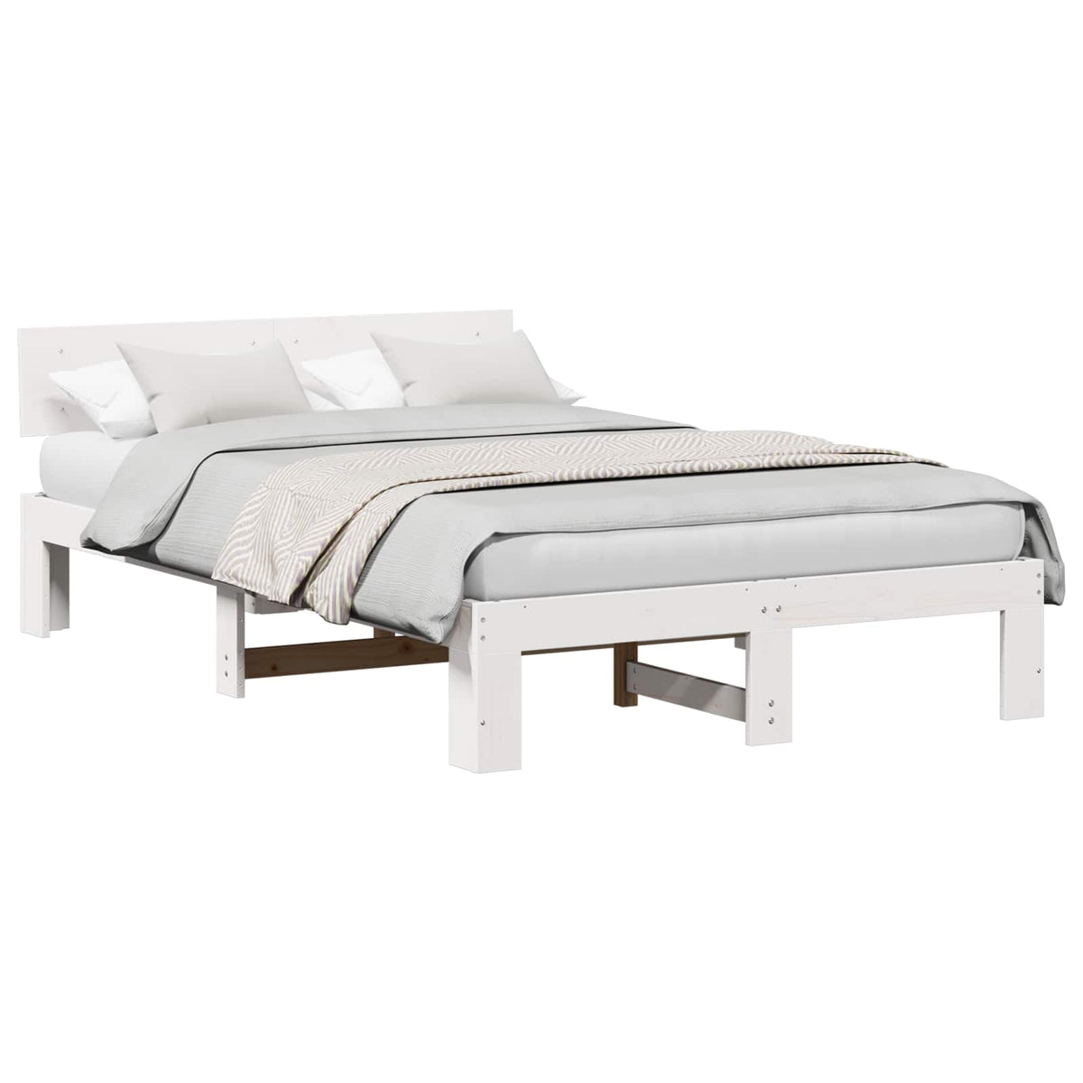 Vidaxl bedframe met hoofdeinde wit 140 x 190 cm massief grenenhout
