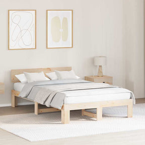 Vidaxl bedframe met hoofdeinde naturel 135 x 190 cm massief grenenhout