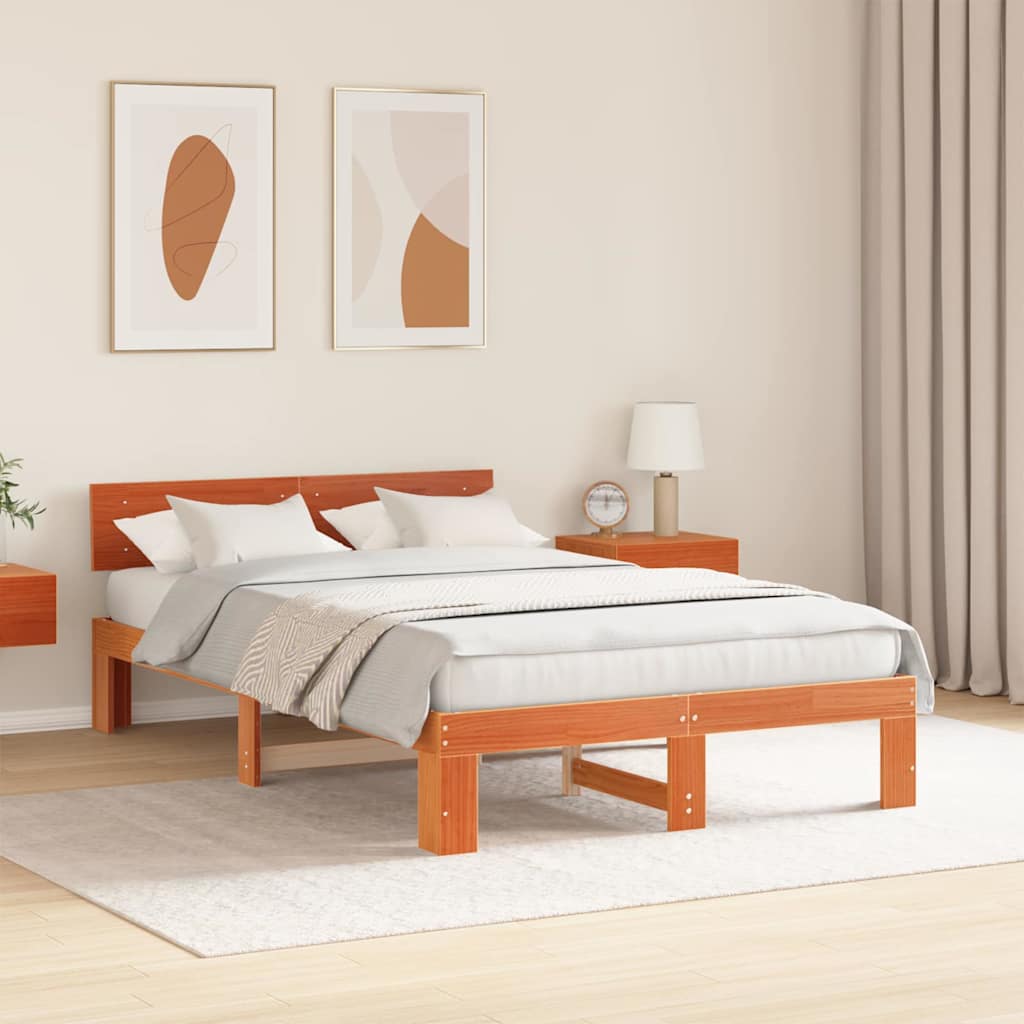 Vidaxl bedframe wasbruin 135 x 190 cm massief grenenhout