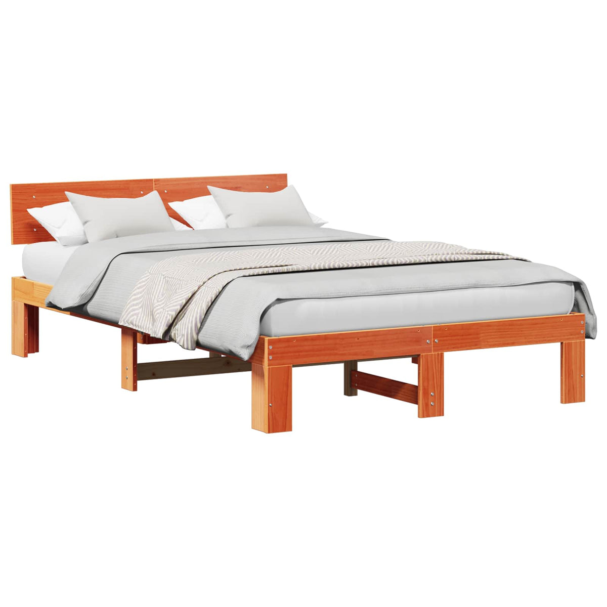 Vidaxl bedframe wasbruin 135 x 190 cm massief grenenhout