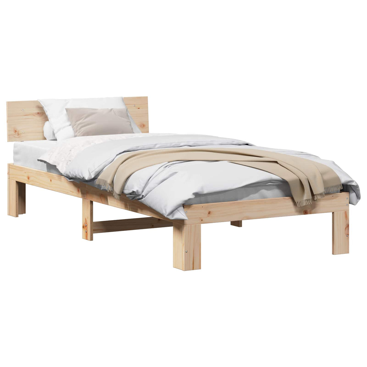 Vidaxl bedframe met hoofdeinde naturel 90 x 200 cm massief grenenhout