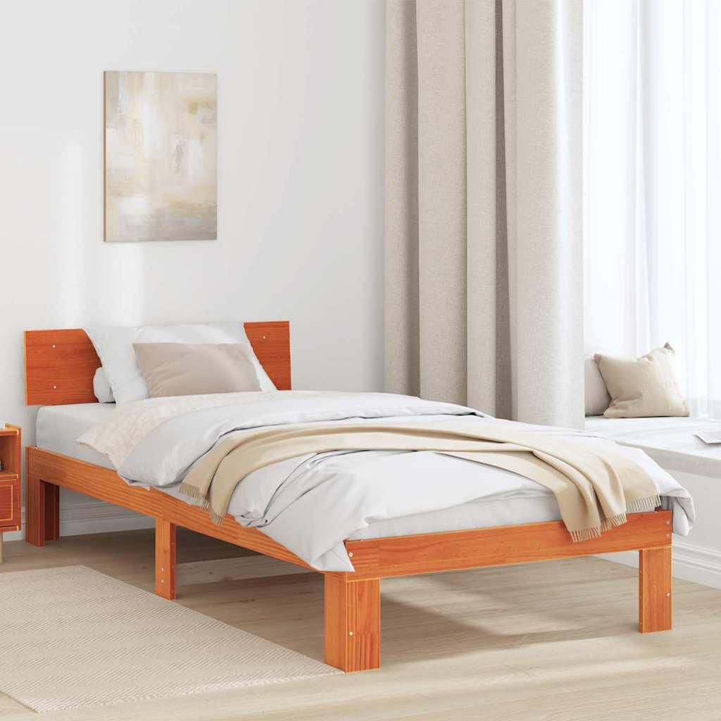 Vidaxl bedframe met hoofdeinde wasbruin 75 x 190 cm massief grenenhout