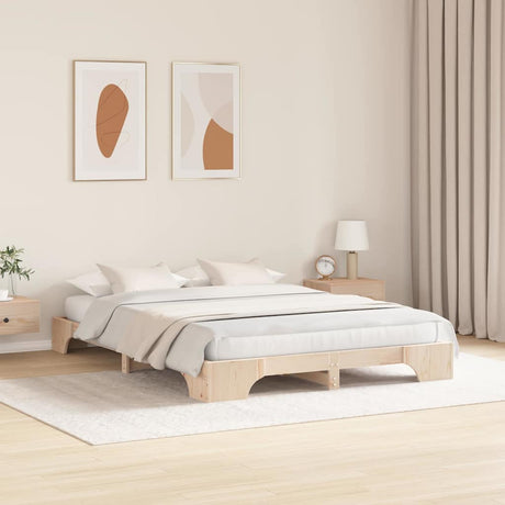 Vidaxl bedframe naturel 150 x 200 cm massief grenenhout