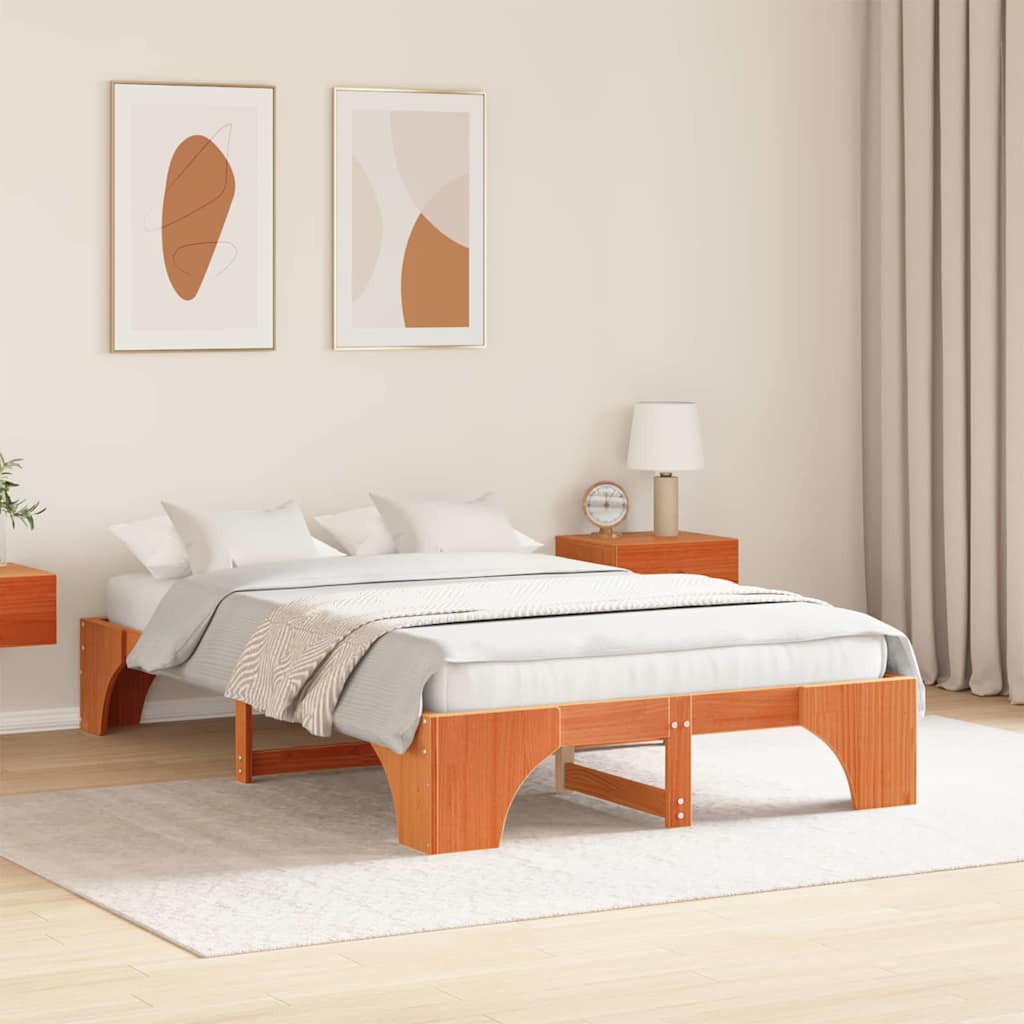 Vidaxl bedframe wasbruin 140 x 190 cm massief grenenhout