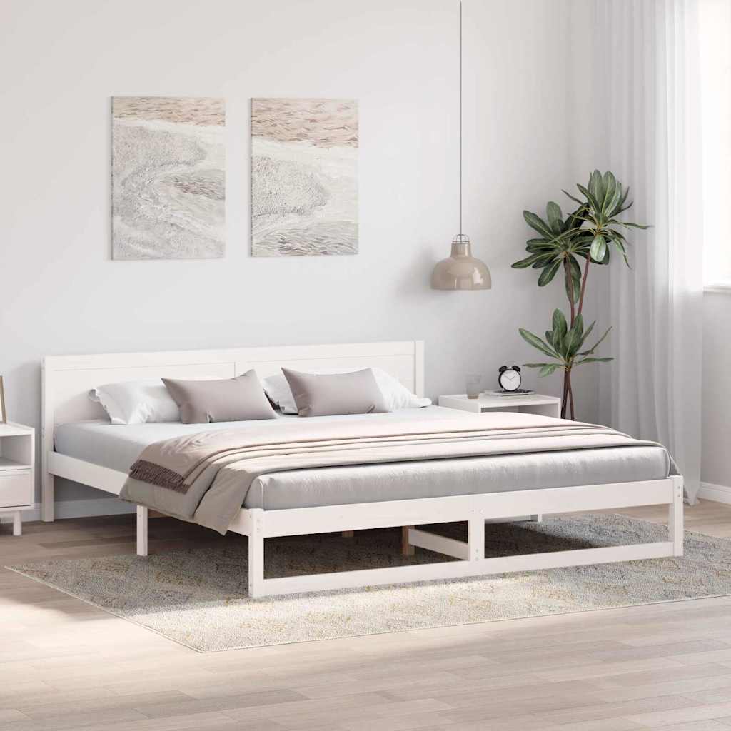 Vidaxl bedframe met hoofdeinde wit 200 x 200 cm massief grenenhout