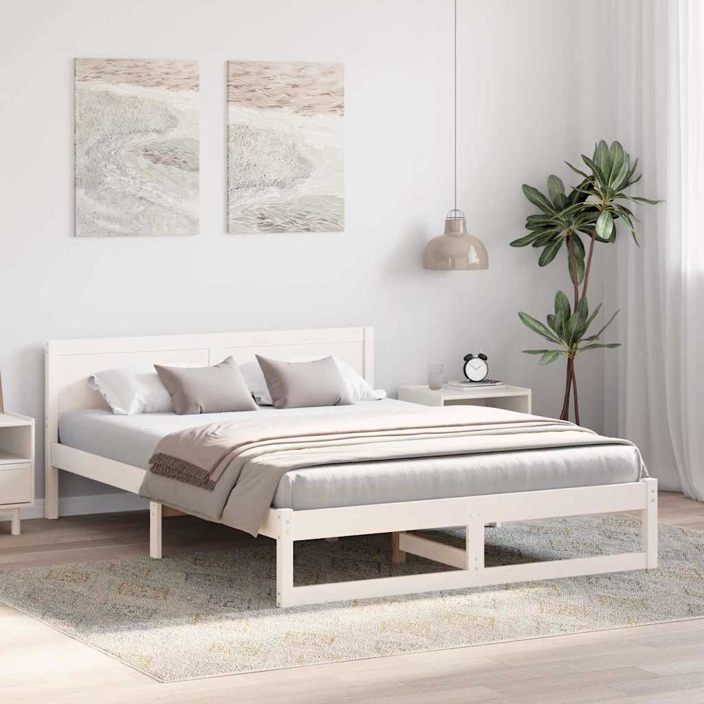Vidaxl bedframe met hoofdeinde wit 140 x 200 cm massief grenenhout