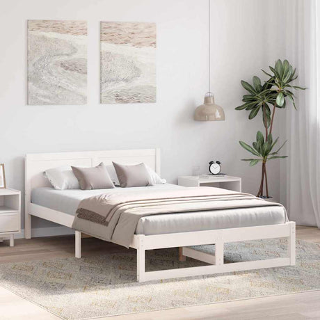 Vidaxl bedframe met hoofdeinde wit 135 x 190 cm massief grenenhout