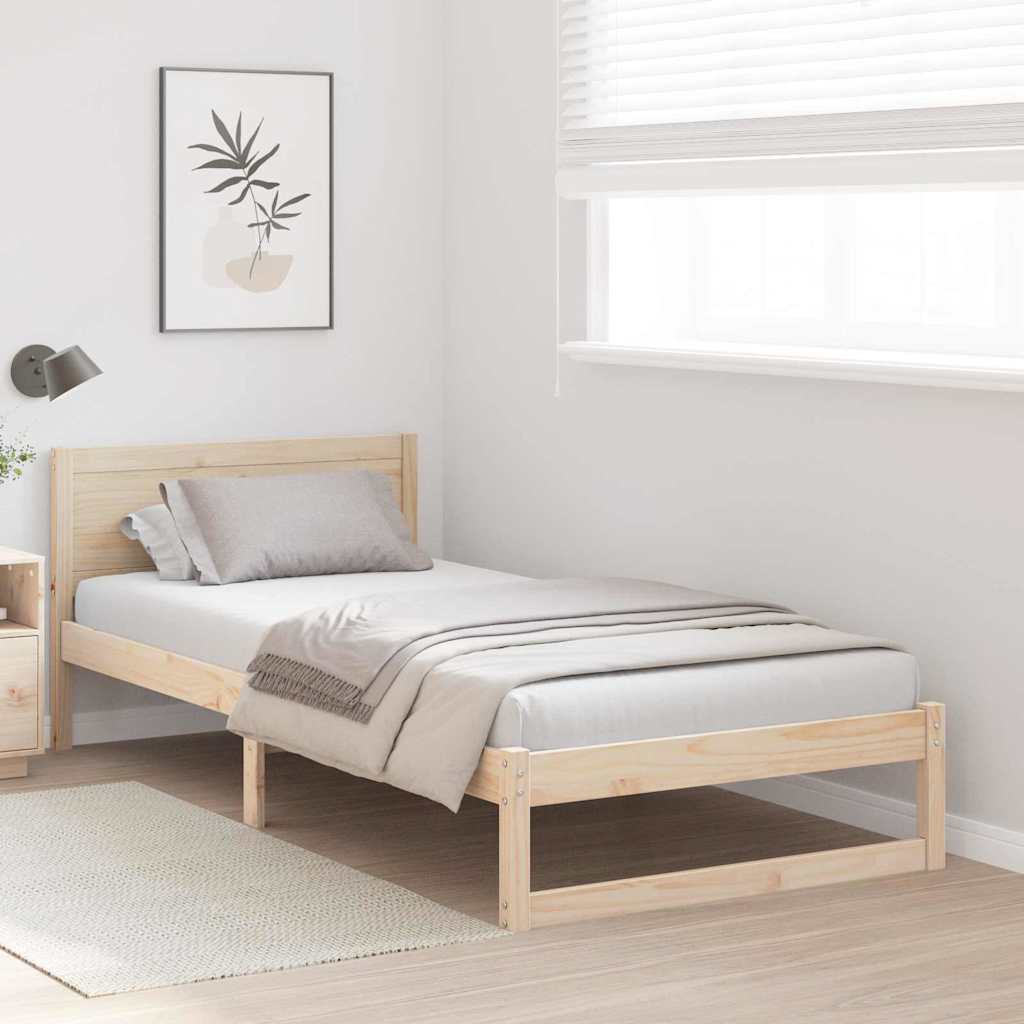 Vidaxl bedframe met hoofdeinde naturel 90 x 200 cm massief grenenhout