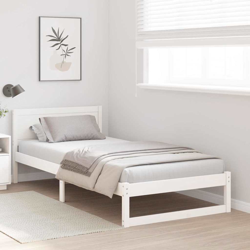 Vidaxl bedframe met hoofdeinde wit 90 x 200 cm massief grenenhout