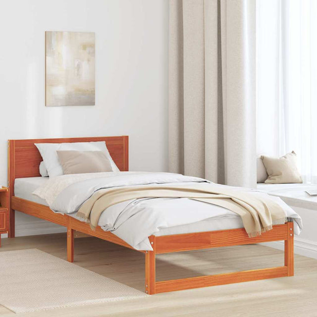 Vidaxl bedframe met hoofdeinde wasbruin 90 x 190 cm massief grenenhout