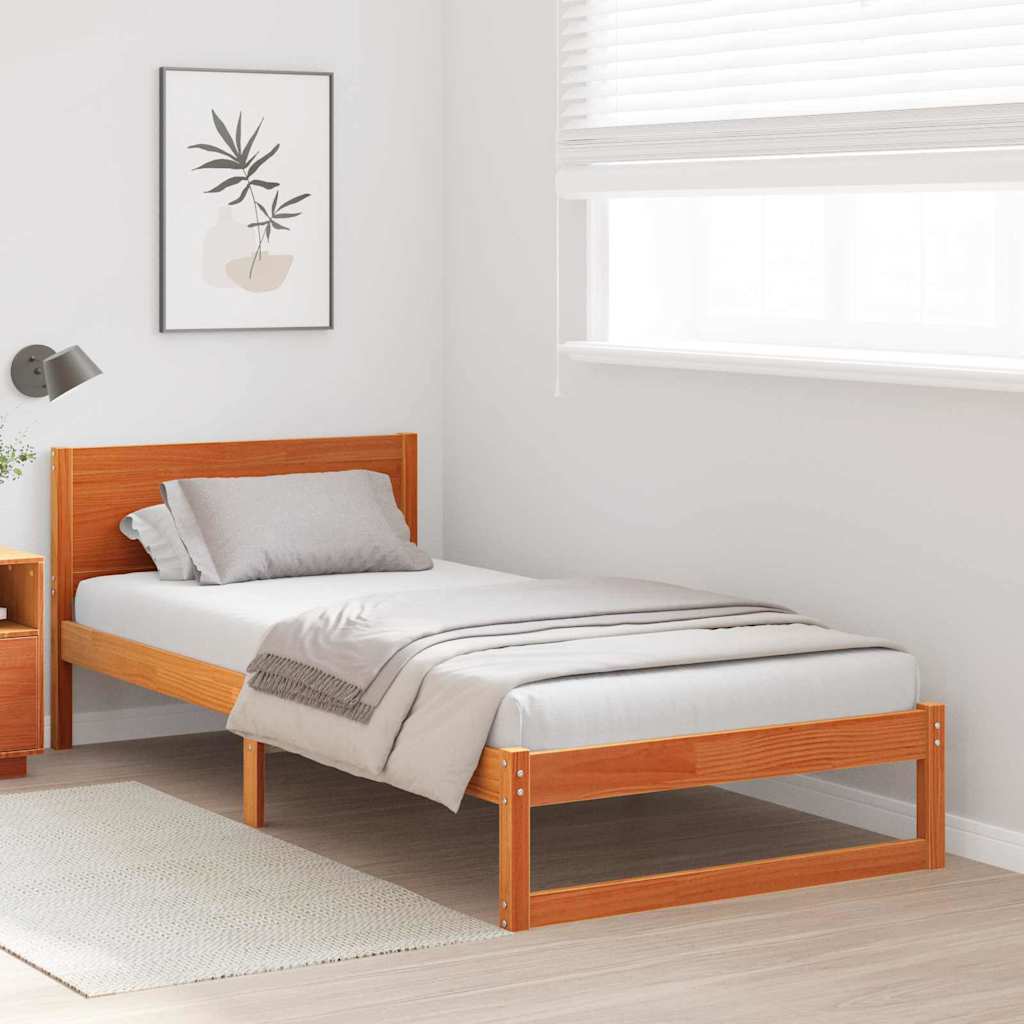 Vidaxl bedframe met hoofdeinde wasbruin 90 x 190 cm massief grenenhout