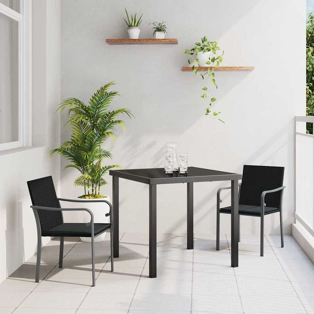 Vidaxl tuin eettafelset 3 st zwart en grijs pe rattan