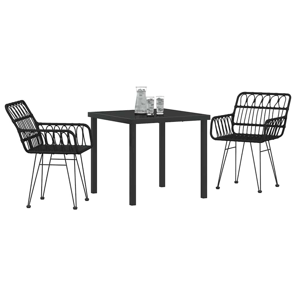 Vidaxl tuin eettafelset 3 st zwart gepoedercoat staal