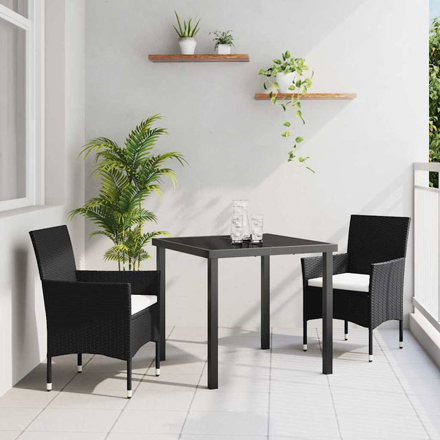 Vidaxl tuin eettafelset 3 st zwart poly rattan