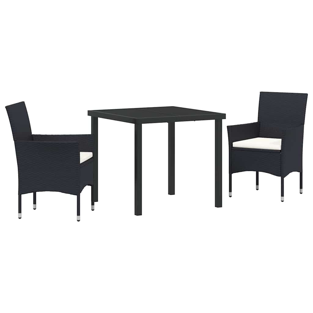 Vidaxl tuin eettafelset 3 st zwart poly rattan