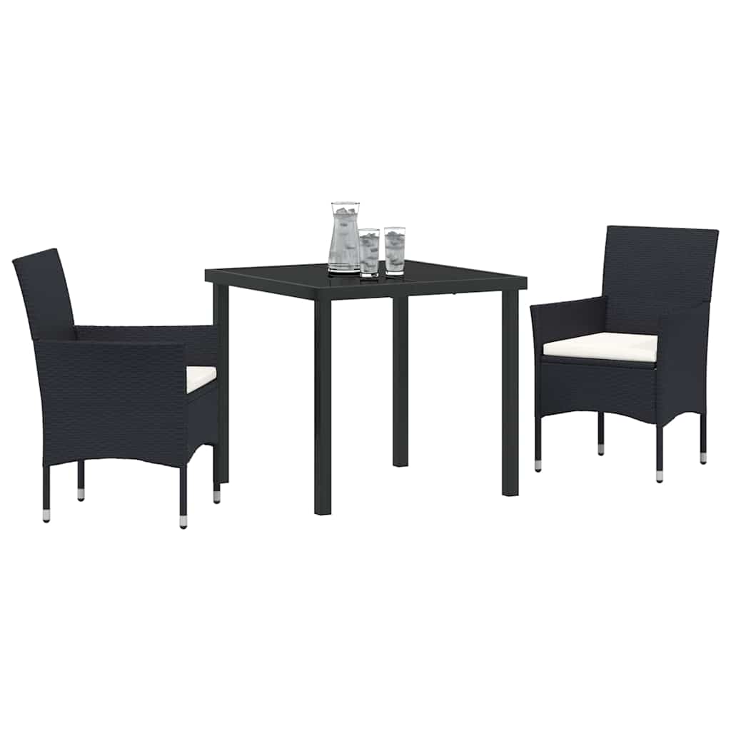 Vidaxl tuin eettafelset 3 st zwart poly rattan