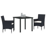 Vidaxl tuin eettafelset 3 st zwart poly rattan