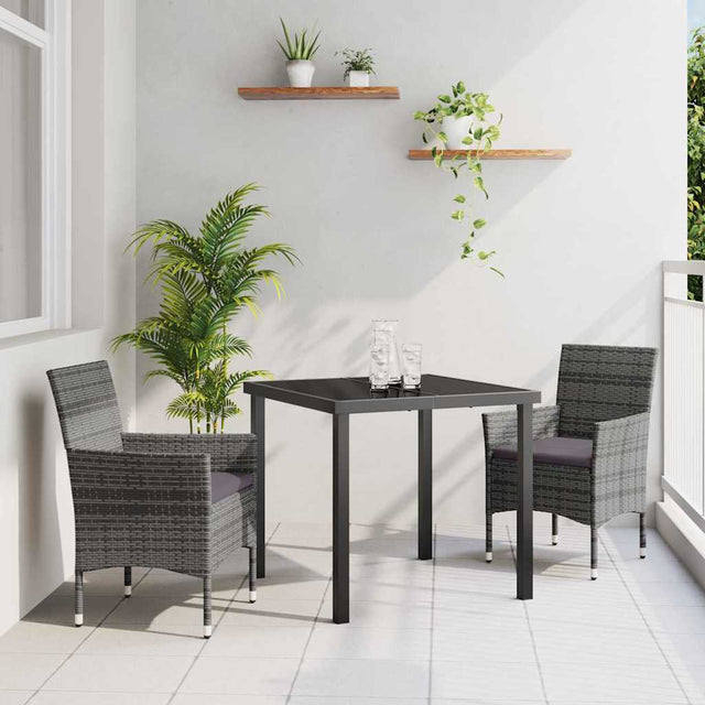 Vidaxl tuin eettafelset 3 st grijs poly rattan