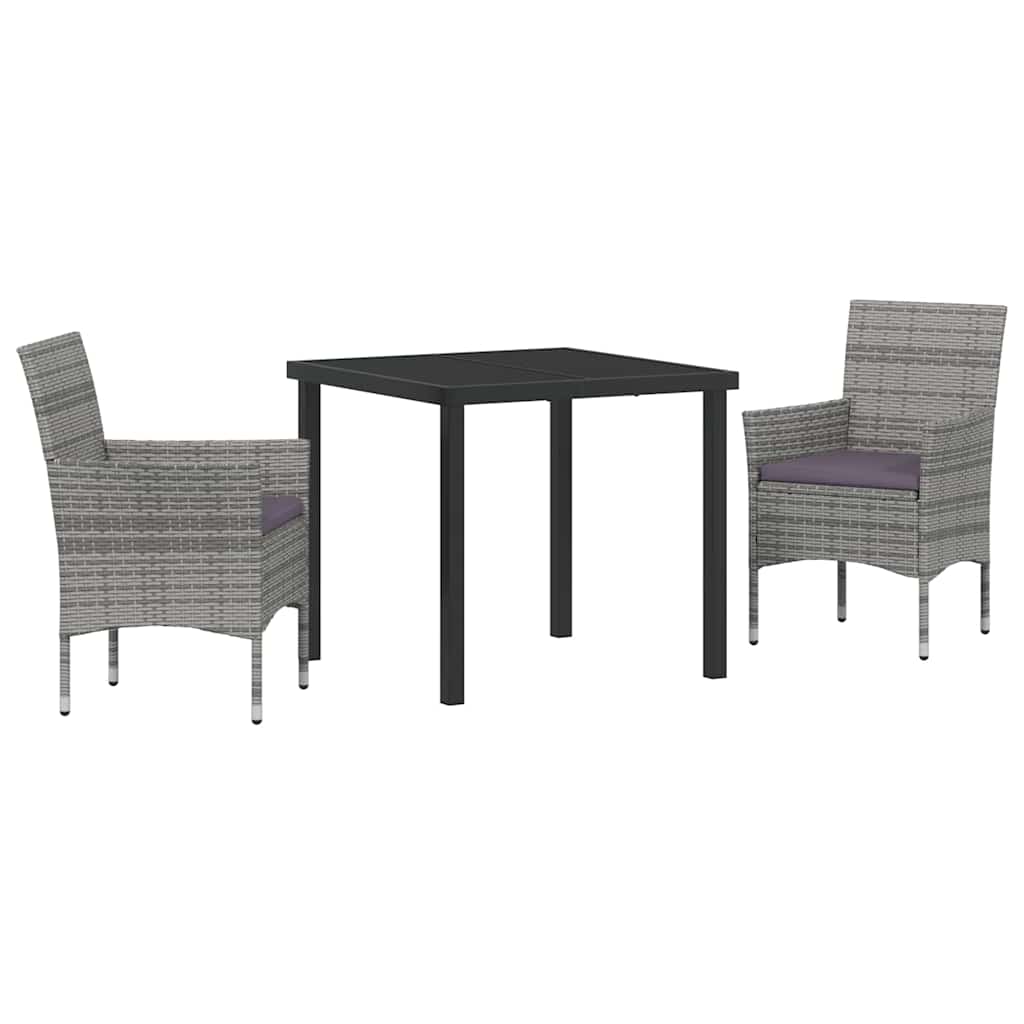 Vidaxl tuin eettafelset 3 st grijs poly rattan