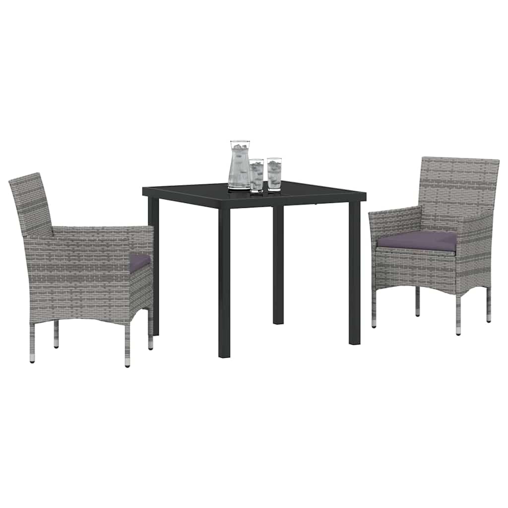 Vidaxl tuin eettafelset 3 st grijs poly rattan